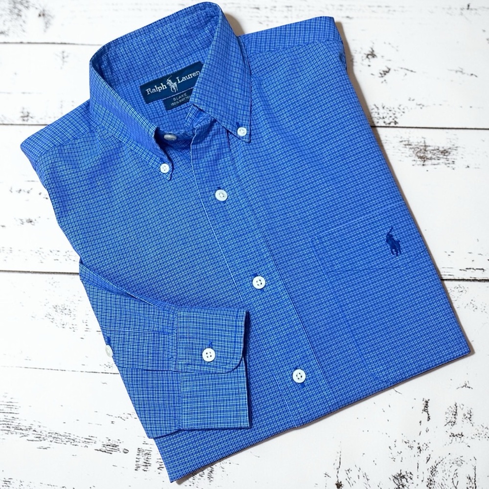 Ralph Lauren BLAKE Relaxed Fit Shirt Small Purple/Blue Micro Check LS